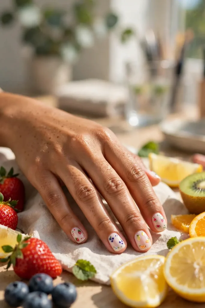 16 Short Summer Nails: Proof That Great Things Come in Small Lengths 7 s05 mini fruit dots
