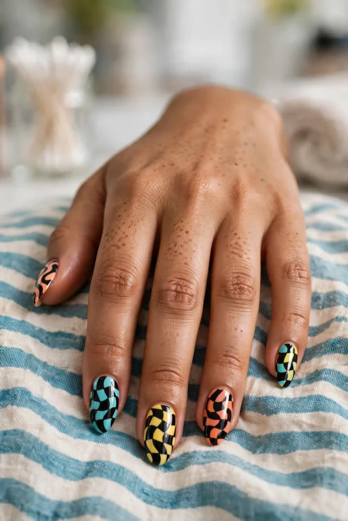14 Checkered Summer Nails: The Pattern That Never Misses 7 s05 wavy checkerboard