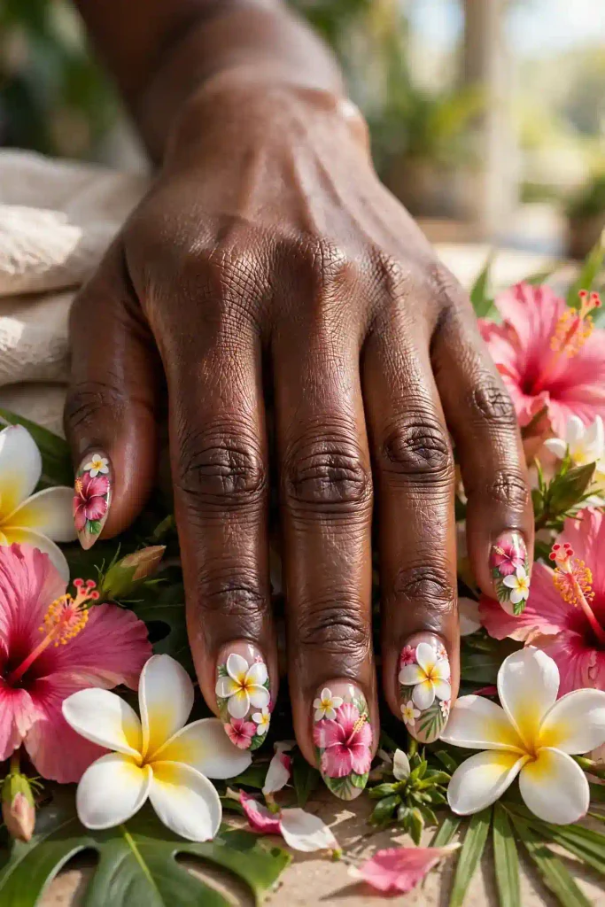15 Hibiscus Flower Summer Nails: A Whole Garden on Ten Nails 8 s06 hibiscus plumeria mix