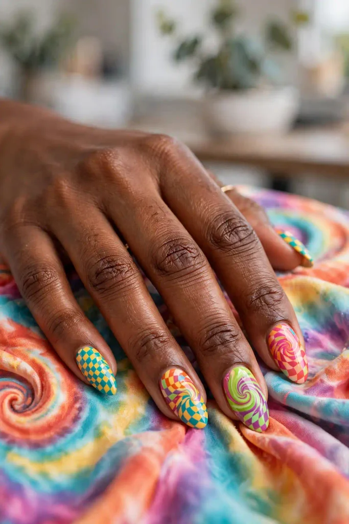 14 Checkered Summer Nails: The Pattern That Never Misses 8 s06 swirl checks