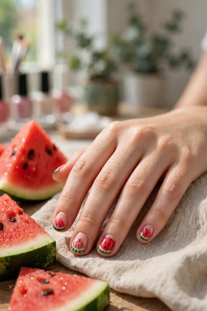 16 Summer Nails for Kids: Safe, Fun, and Made for Little Hands 8 s06 watermelon nails