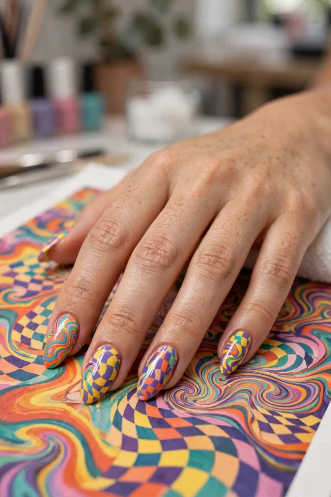 14 Checkered Summer Nails: The Pattern That Never Misses 9 s07 trippy distorted checks