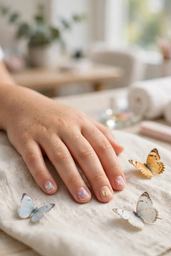 16 Summer Nails for Kids: Safe, Fun, and Made for Little Hands 11 s09 butterfly accent