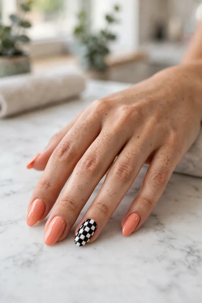 14 Checkered Summer Nails: The Pattern That Never Misses 11 s09 checker accent nail