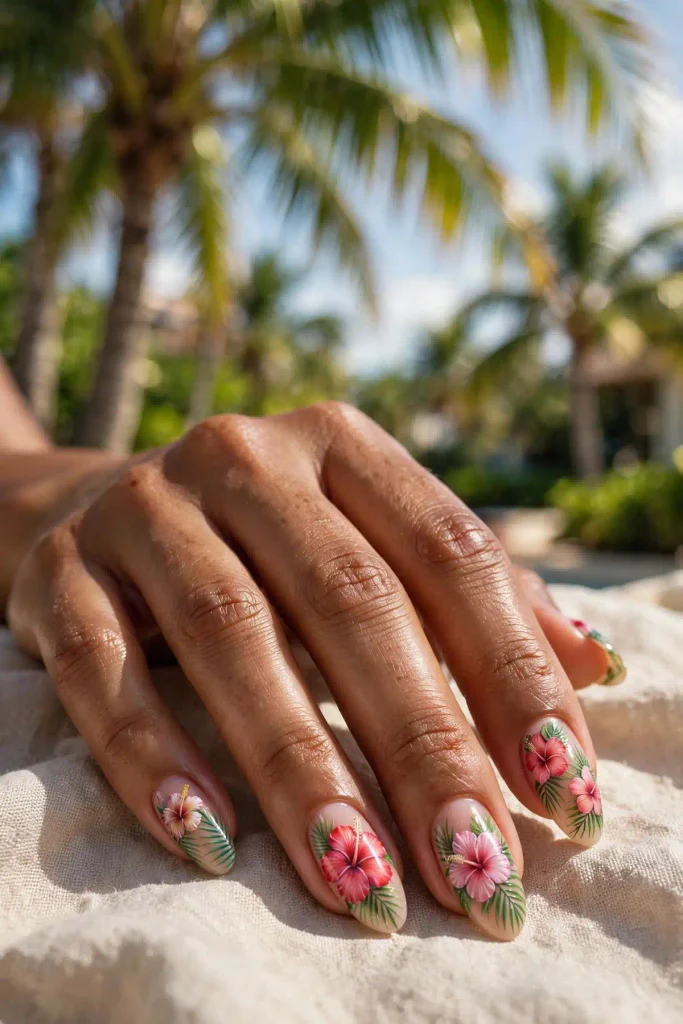 15 Hibiscus Flower Summer Nails: A Whole Garden on Ten Nails 11 s09 hibiscus palm leaves
