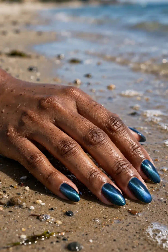 15 Cat Eye Summer Nails: Light You Can Wear 11 s09 ocean depth cat eye