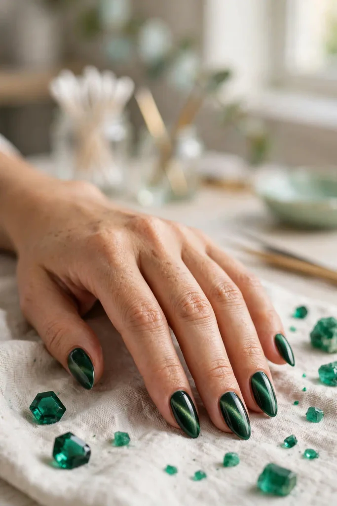 15 Cat Eye Summer Nails: Light You Can Wear 12 s10 emerald cat eye