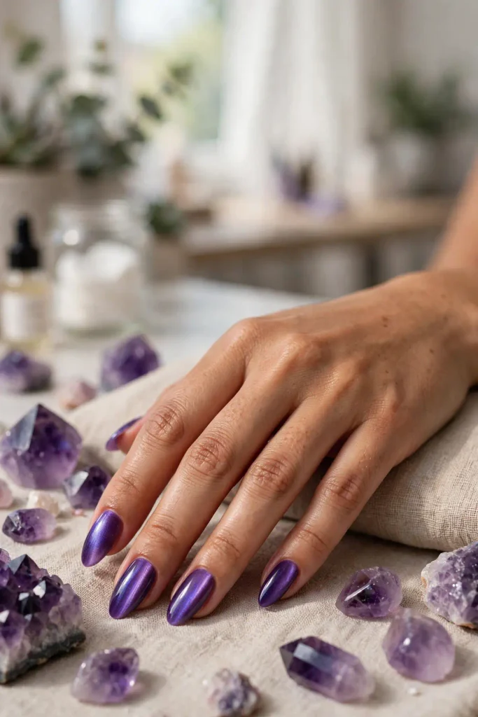 15 Cat Eye Summer Nails: Light You Can Wear 13 s11 amethyst cat eye