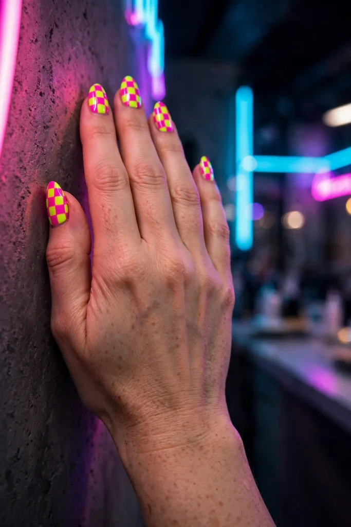 14 Checkered Summer Nails: The Pattern That Never Misses 15 s13 neon checks
