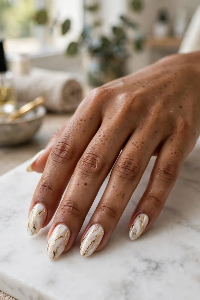 17 Gold Summer Nails: The Midas Touch, Done Right 16 s14 gold marble veins