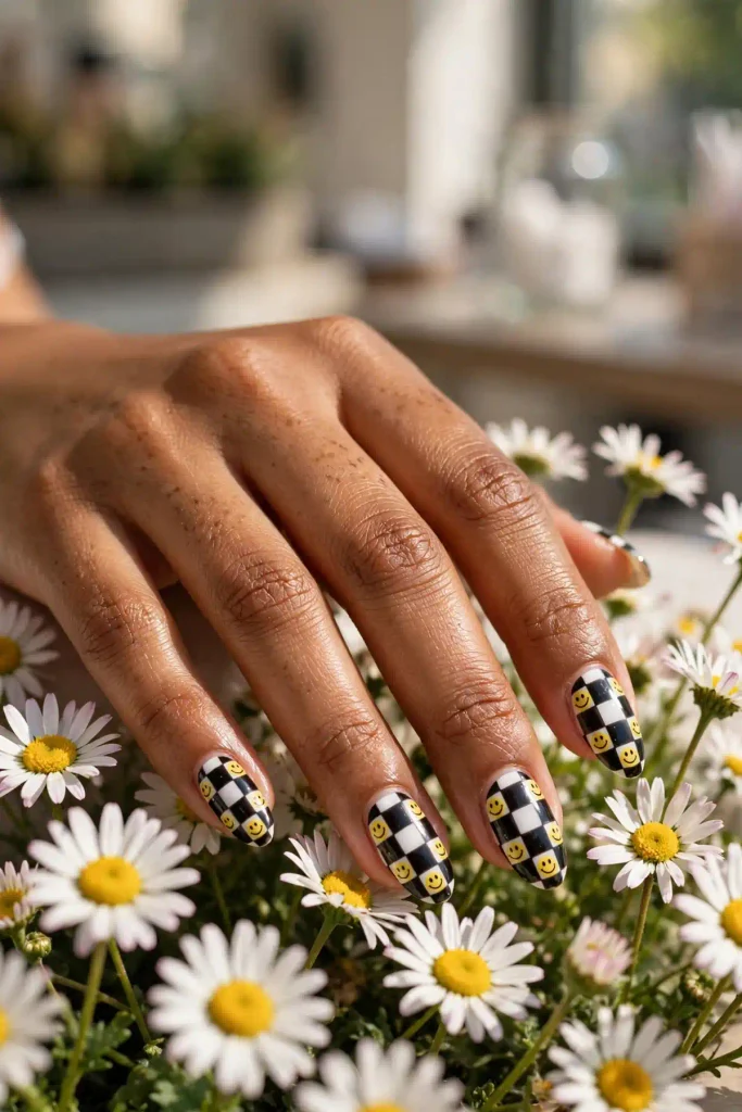 14 Checkered Summer Nails: The Pattern That Never Misses 16 s14 smiley checkerboard