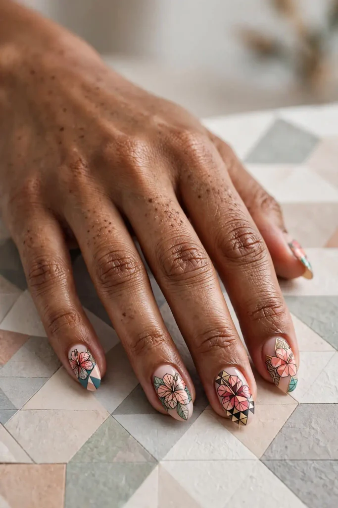 15 Hibiscus Flower Summer Nails: A Whole Garden on Ten Nails 17 s15 geometric hibiscus