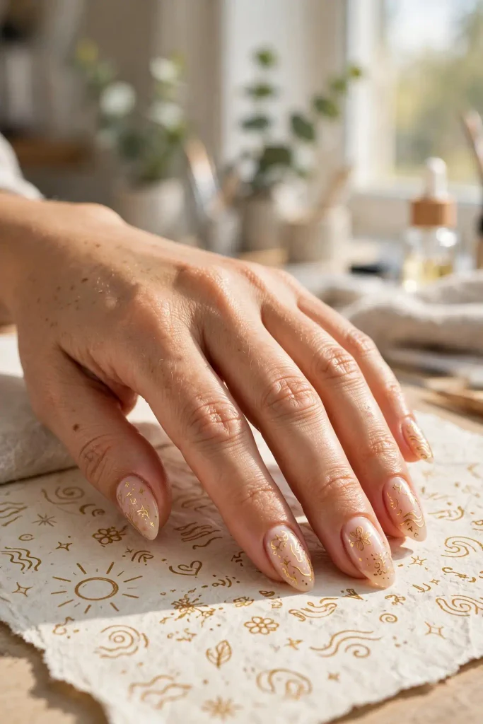17 Gold Summer Nails: The Midas Touch, Done Right 18 s16 gold doodle lines
