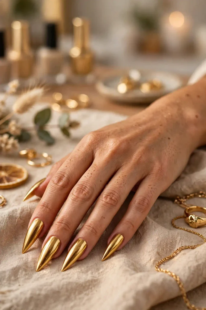 18 Stiletto Summer Nails: The Sharpest Shape of the Season 18 s16 liquid gold stiletto
