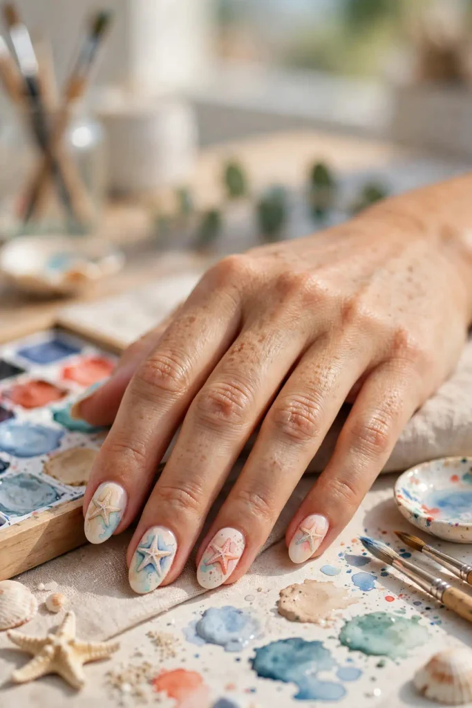 17 Starfish Summer Nails: A Tide Pool on Your Fingertips 18 s16 watercolor starfish