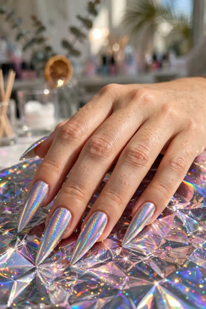 18 Stiletto Summer Nails: The Sharpest Shape of the Season 20 s18 holographic stiletto