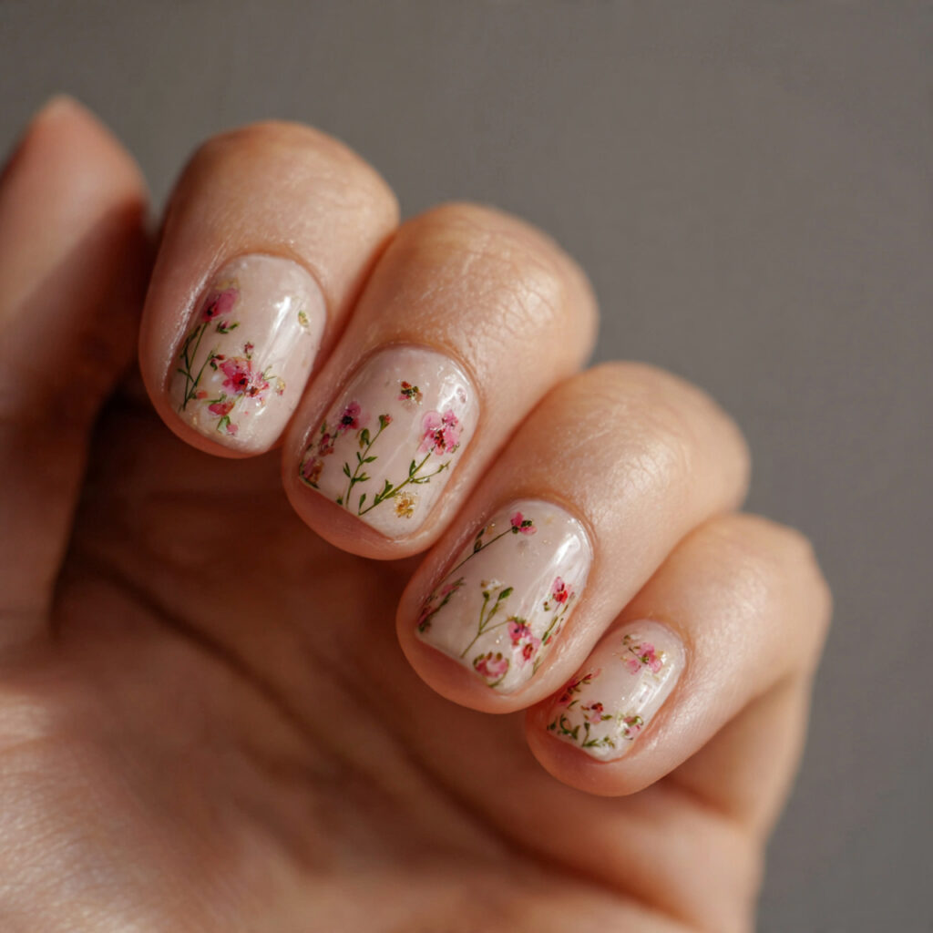 16 Short Summer Nails That Are So Cute, You’ll Want to Screenshot Every Single One 7 short nails with tiny florals
