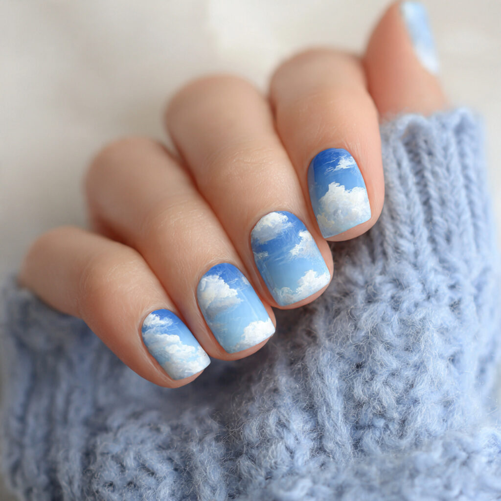 15 Blue Summer Nails That Are Giving Main Character Energy 6 sky blue cloud nails