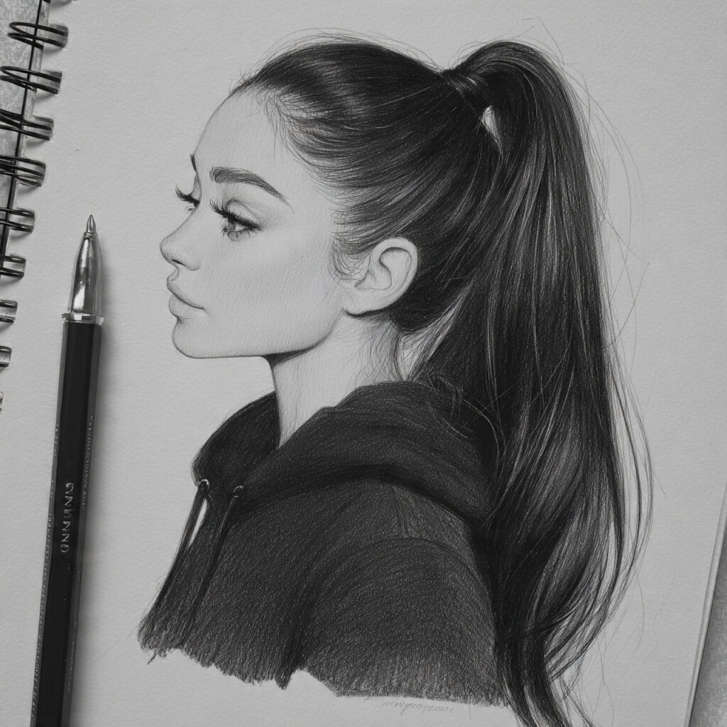 15 Hairstyles Drawing Ideas That Will Instantly Upgrade Your Sketch Game (Yes, Even If You’re Lazy) 3 sleek high ponytail for hairstyles drawing ideas