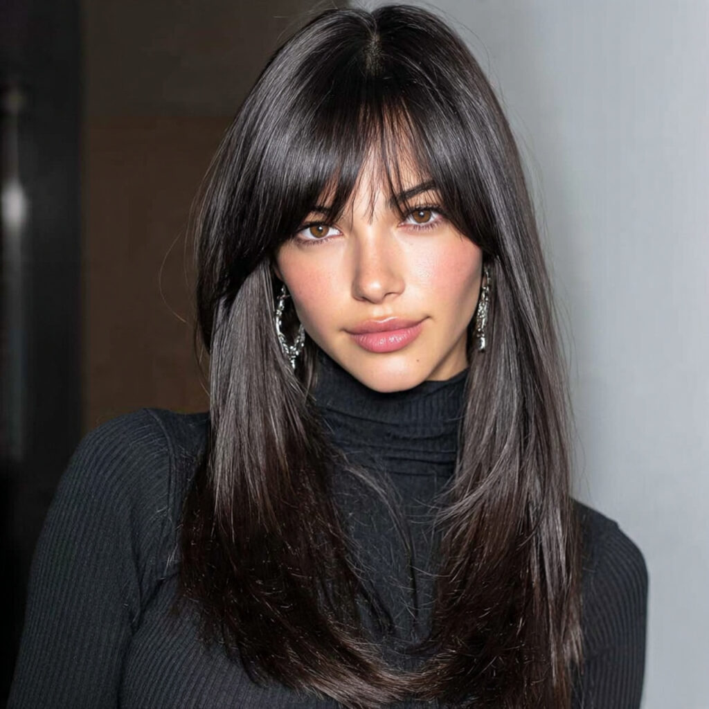 15 Side Bangs Hairstyles That Instantly Make You Look Cooler (Like… Effortlessly Chic Cool) 3 sleek straight hair with deep side bangs