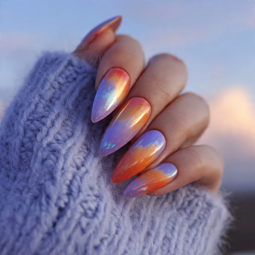 14 Summer Almond Nails That Are So Cute You’ll Want a New Set Every Week 8 sunset aura nails