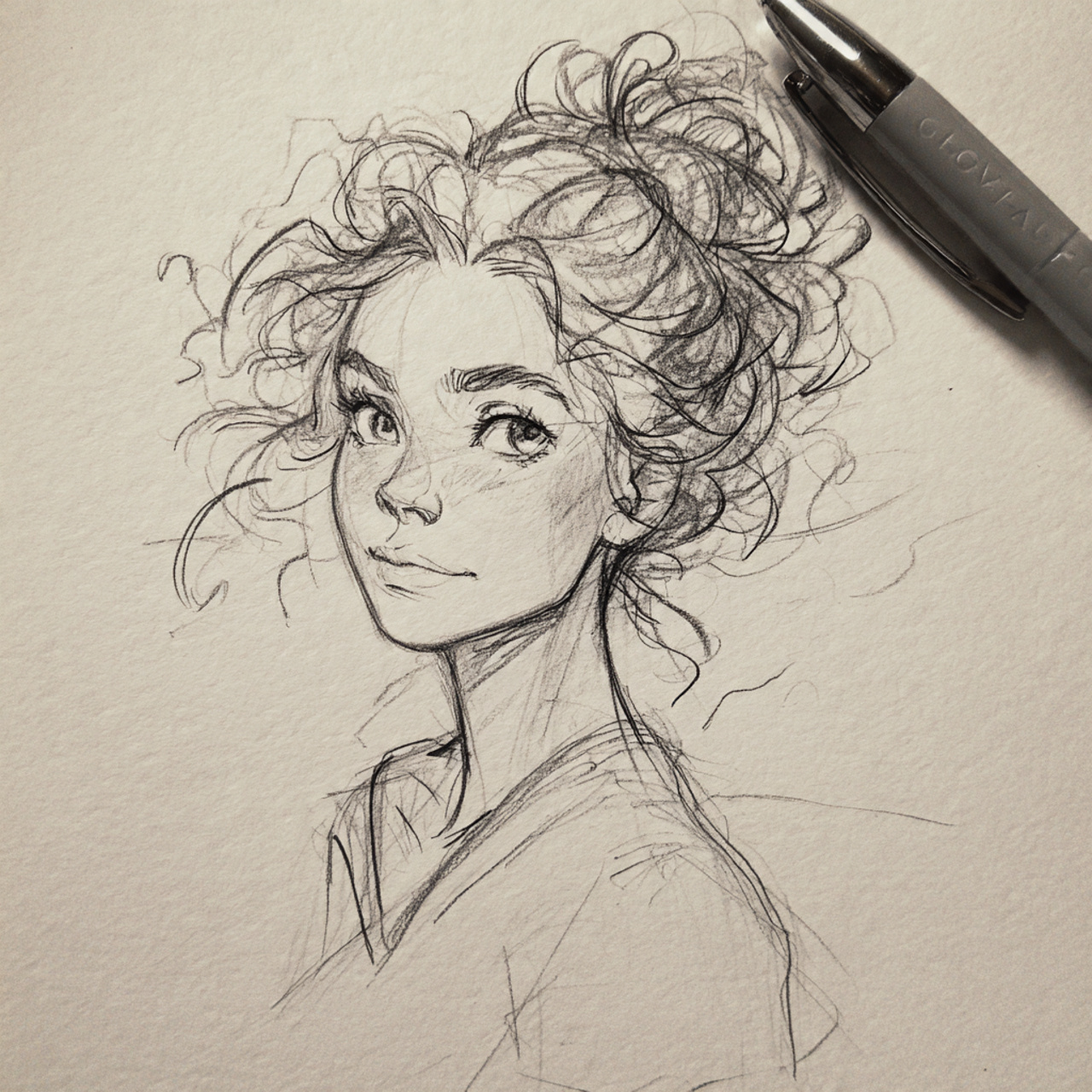 15 Curly Hairstyles Drawing Ideas That Will Make Your Sketchbook Look Instantly Cooler 2 The Messy Curly Bun