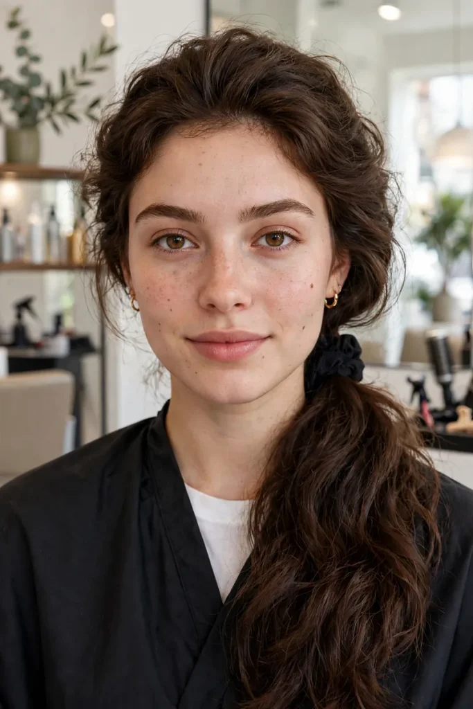 17 Easy Hairstyles for Thick Hair Sorted by How Many Elastics and Pins You Actually Need 2 thick 01 low ponytail