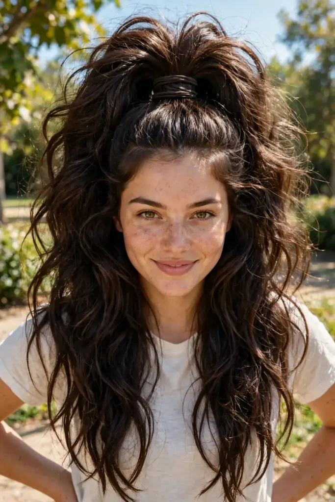 17 Easy Hairstyles for Thick Hair Sorted by How Many Elastics and Pins You Actually Need 3 thick 02 high ponytail double