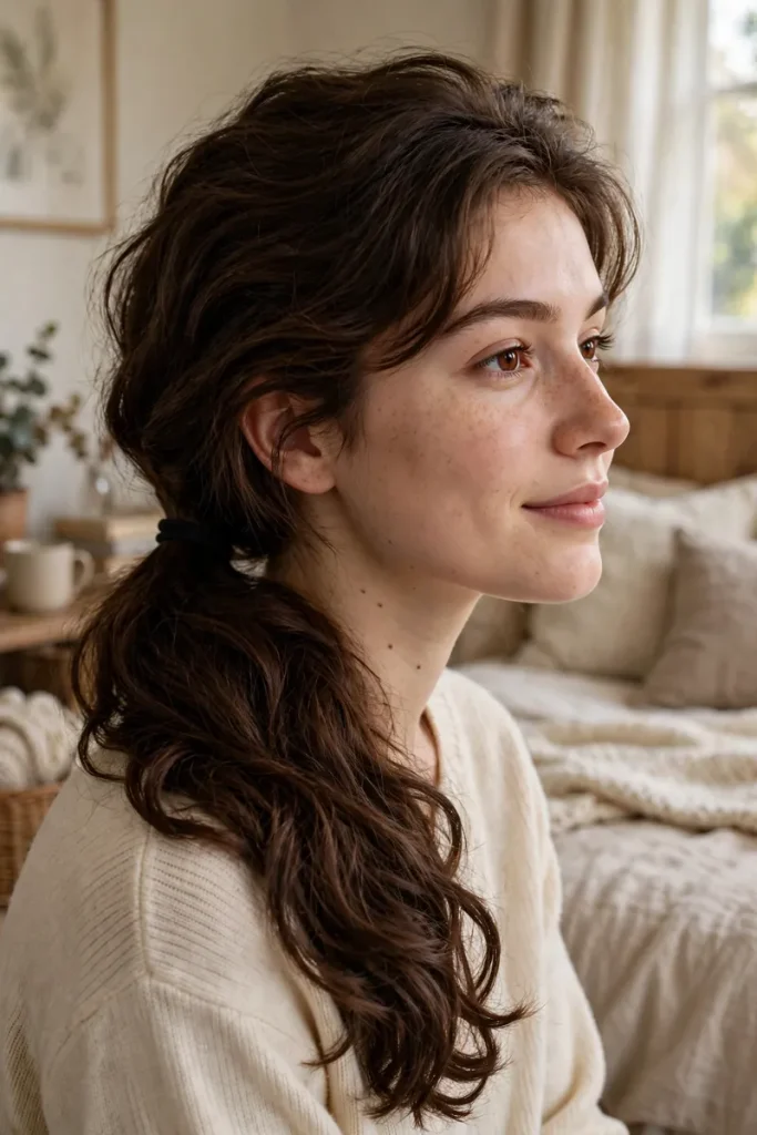 17 Easy Hairstyles for Thick Hair Sorted by How Many Elastics and Pins You Actually Need 4 thick 03 side ponytail