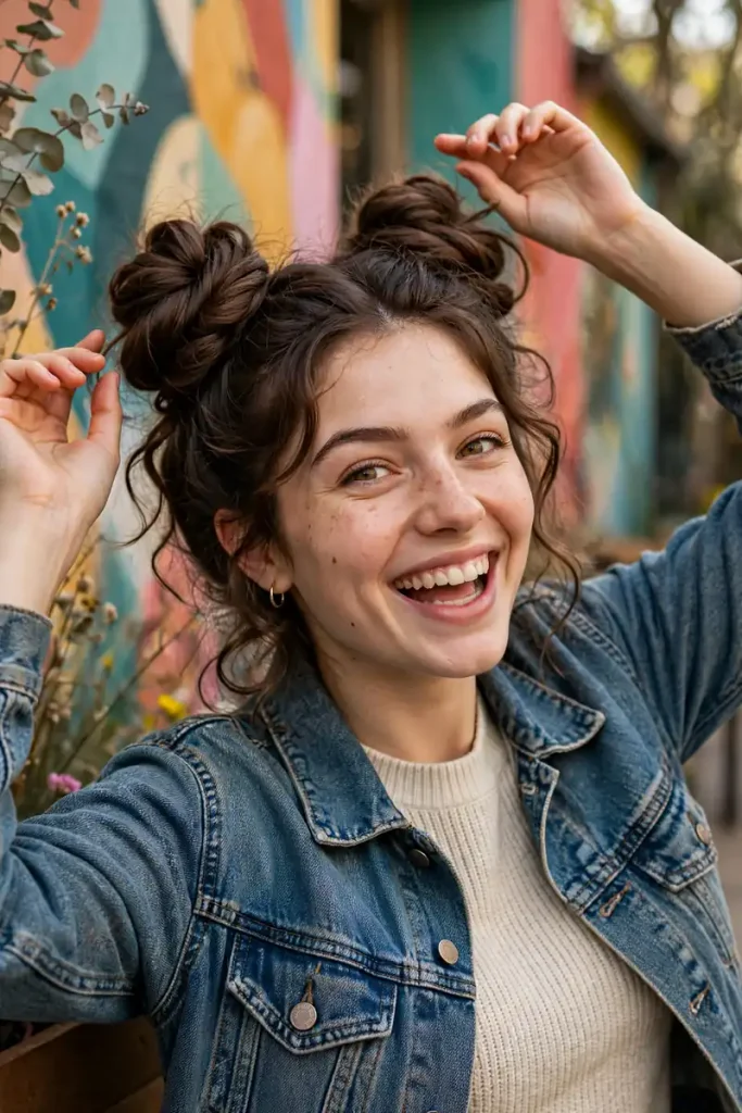 17 Easy Hairstyles for Thick Hair Sorted by How Many Elastics and Pins You Actually Need 9 thick 08 two twisted buns