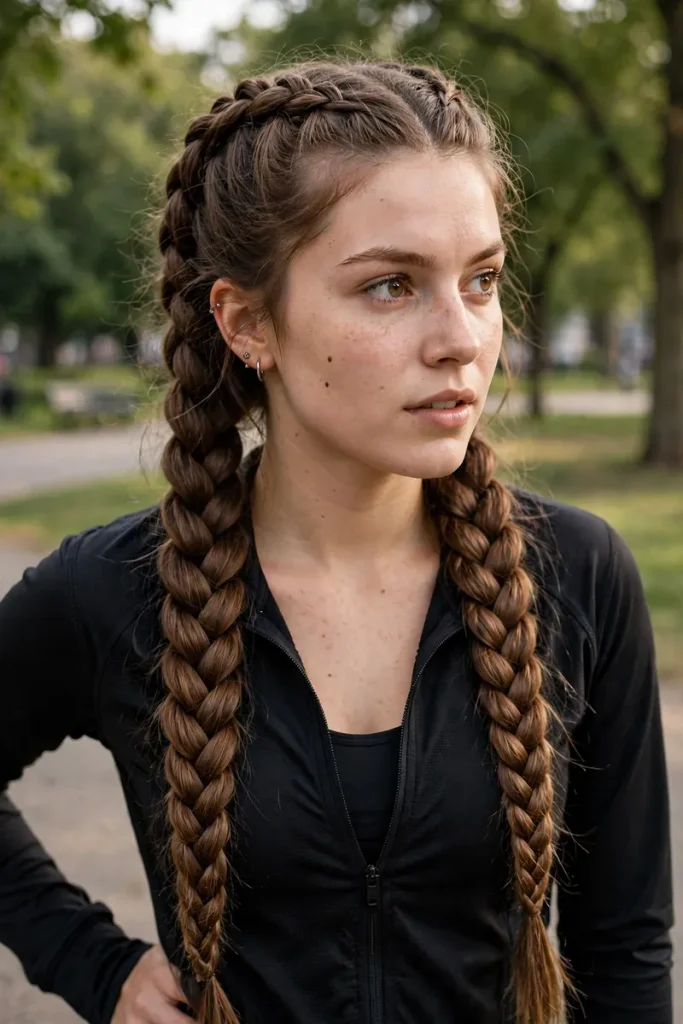 17 Easy Hairstyles for Thick Hair Sorted by How Many Elastics and Pins You Actually Need 17 thick 16 double dutch braids 1