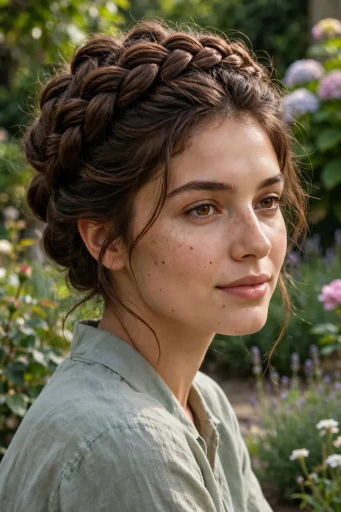 17 Easy Hairstyles for Thick Hair Sorted by How Many Elastics and Pins You Actually Need 18 thick 17 braided crown 1