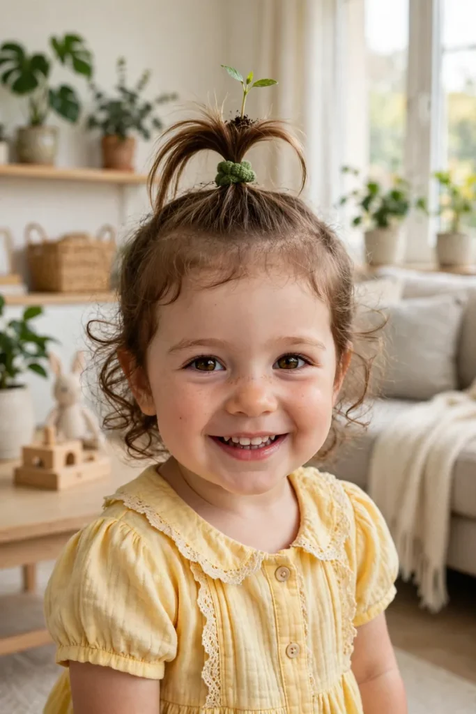 16 Toddler Girl Hairstyles, Sorted by How Long She'll Actually Sit Still 2 toddler 01 sprout ponytail