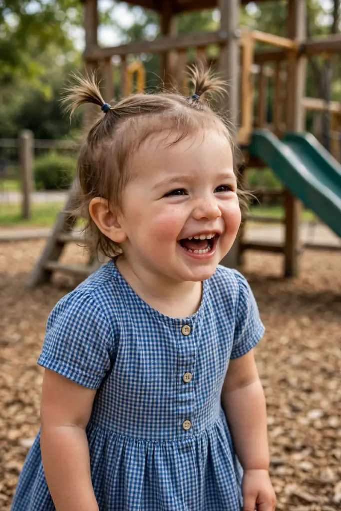 16 Toddler Girl Hairstyles, Sorted by How Long She'll Actually Sit Still 6 toddler 05 two tiny pigtails