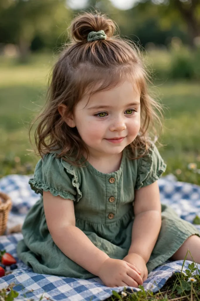 16 Toddler Girl Hairstyles, Sorted by How Long She'll Actually Sit Still 7 toddler 06 halfup topknot