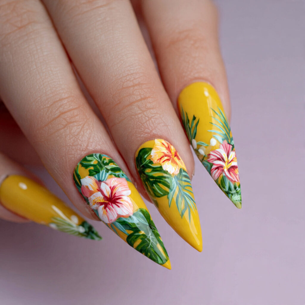 18 Long Summer Nails That Will Have You Booking a Salon Appointment ASAP 7 tropical floral long nails