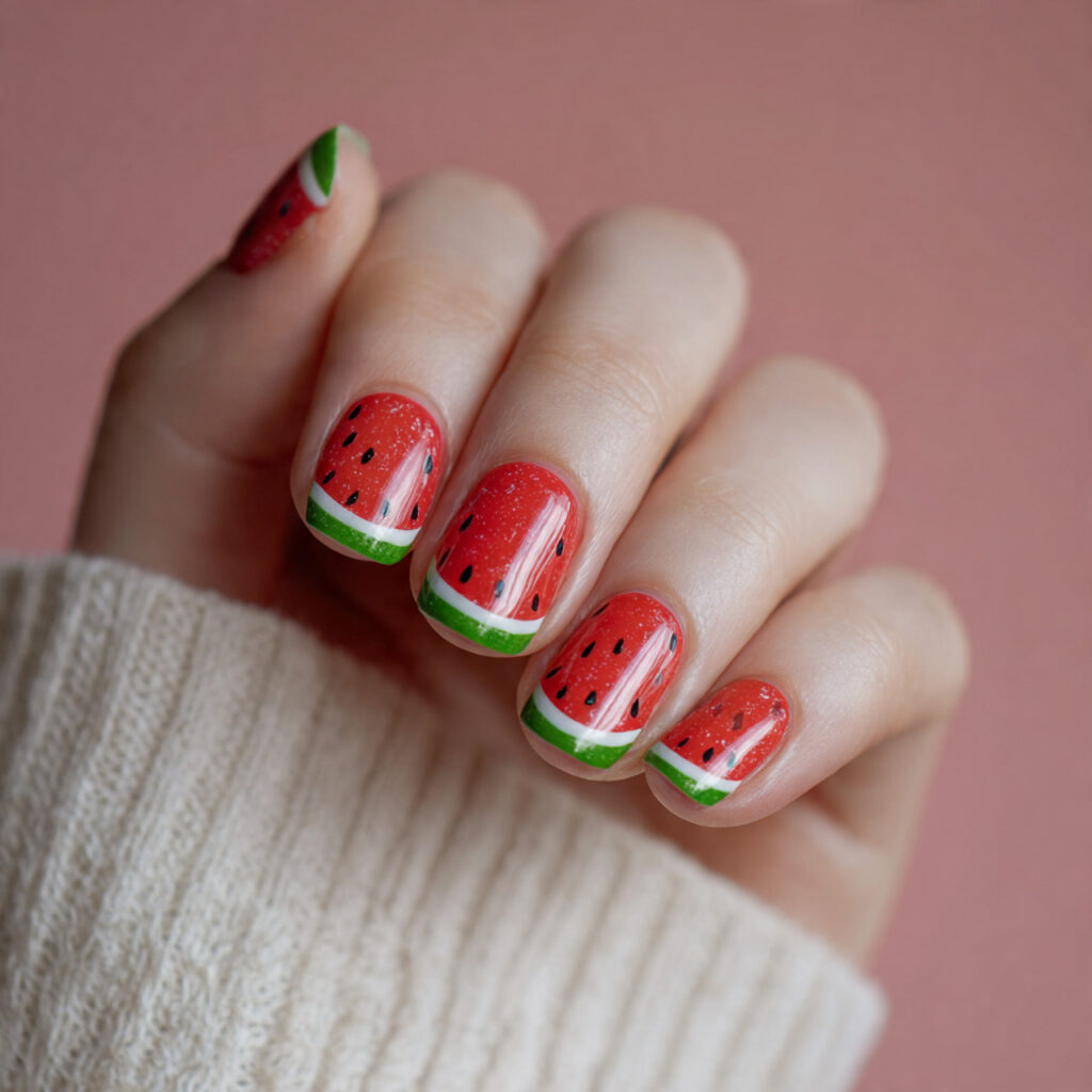 16 Short Summer Nails That Are So Cute, You’ll Want to Screenshot Every Single One 10 watermelon inspired nails