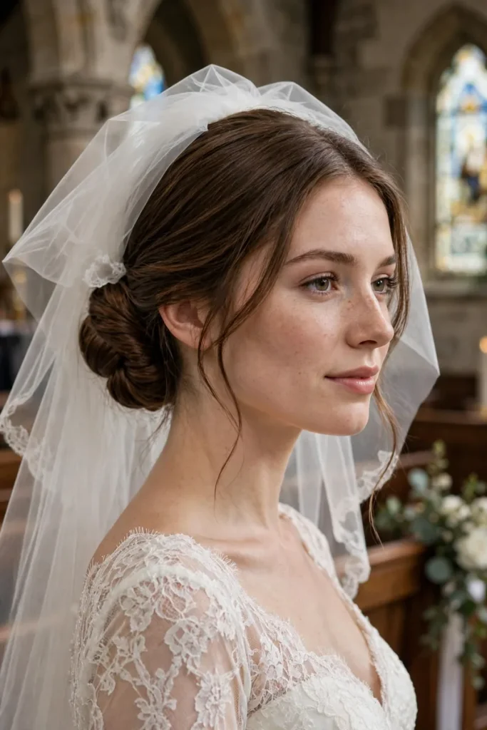 14 Wedding Hairstyles for Long Hair, Chosen Around Your Veil 2 wedding 01 low chignon veil