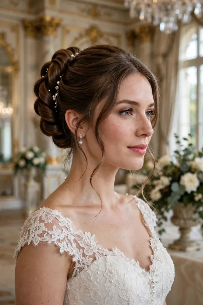 14 Wedding Hairstyles for Long Hair, Chosen Around Your Veil 8 wedding 07 elegant french twist