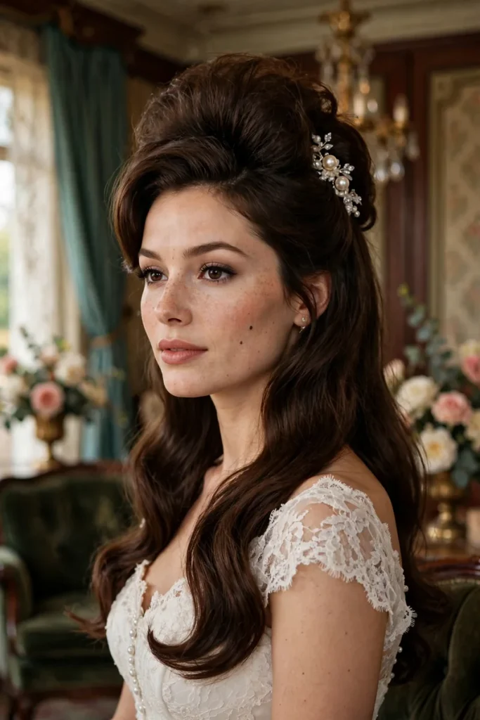 14 Wedding Hairstyles for Long Hair, Chosen Around Your Veil 9 wedding 08 bouffant halfup