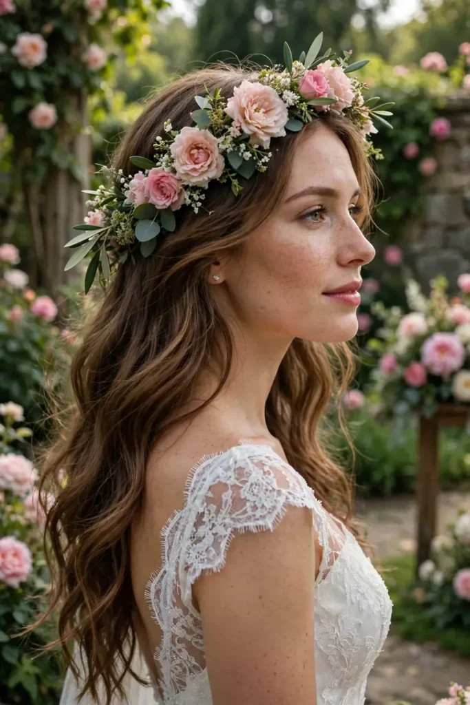 14 Wedding Hairstyles for Long Hair, Chosen Around Your Veil 11 wedding 10 loose waves flower crown