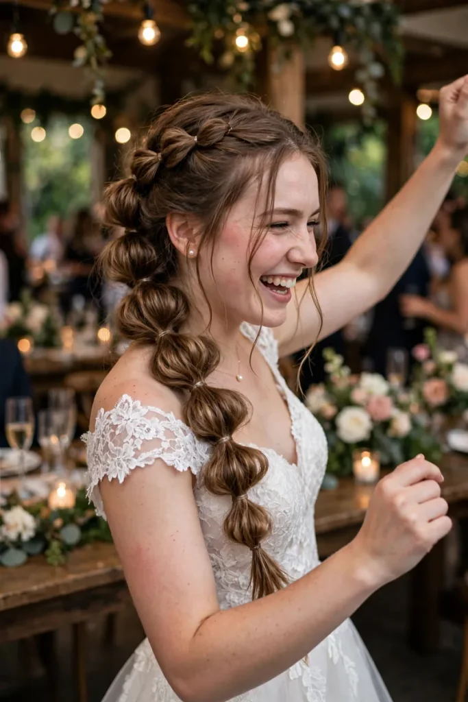 14 Wedding Hairstyles for Long Hair, Chosen Around Your Veil 15 wedding 14 bubble braid dancing