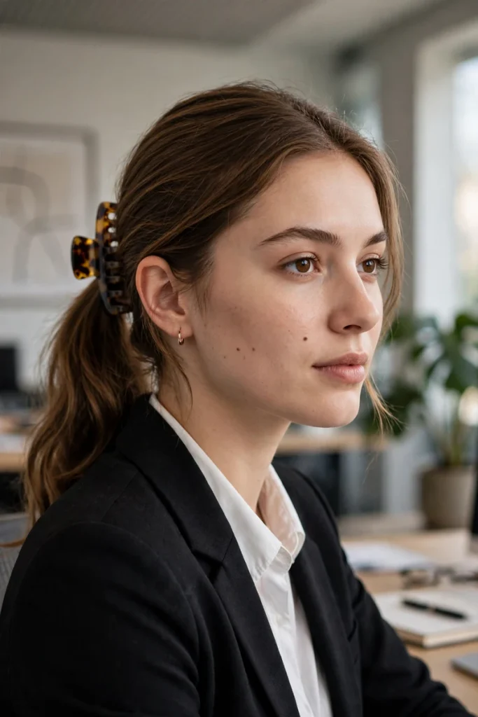 16 Work Hairstyle Ideas, Chosen for the Job You Actually Do 2 work 01 low ponytail clip