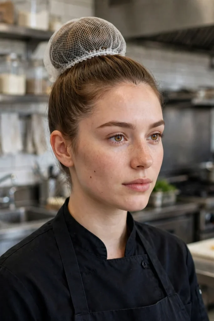 16 Work Hairstyle Ideas, Chosen for the Job You Actually Do 10 work 09 high tight bun hairnet