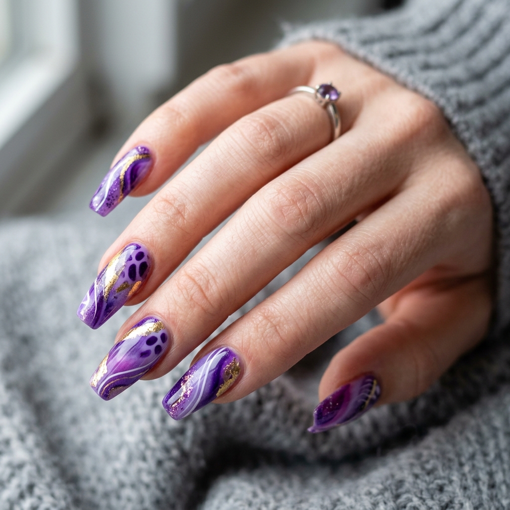 16 Purple Summer Nails Ideas That Are Giving Main Character Energy All Season 15 Abstract Purple Art Nails