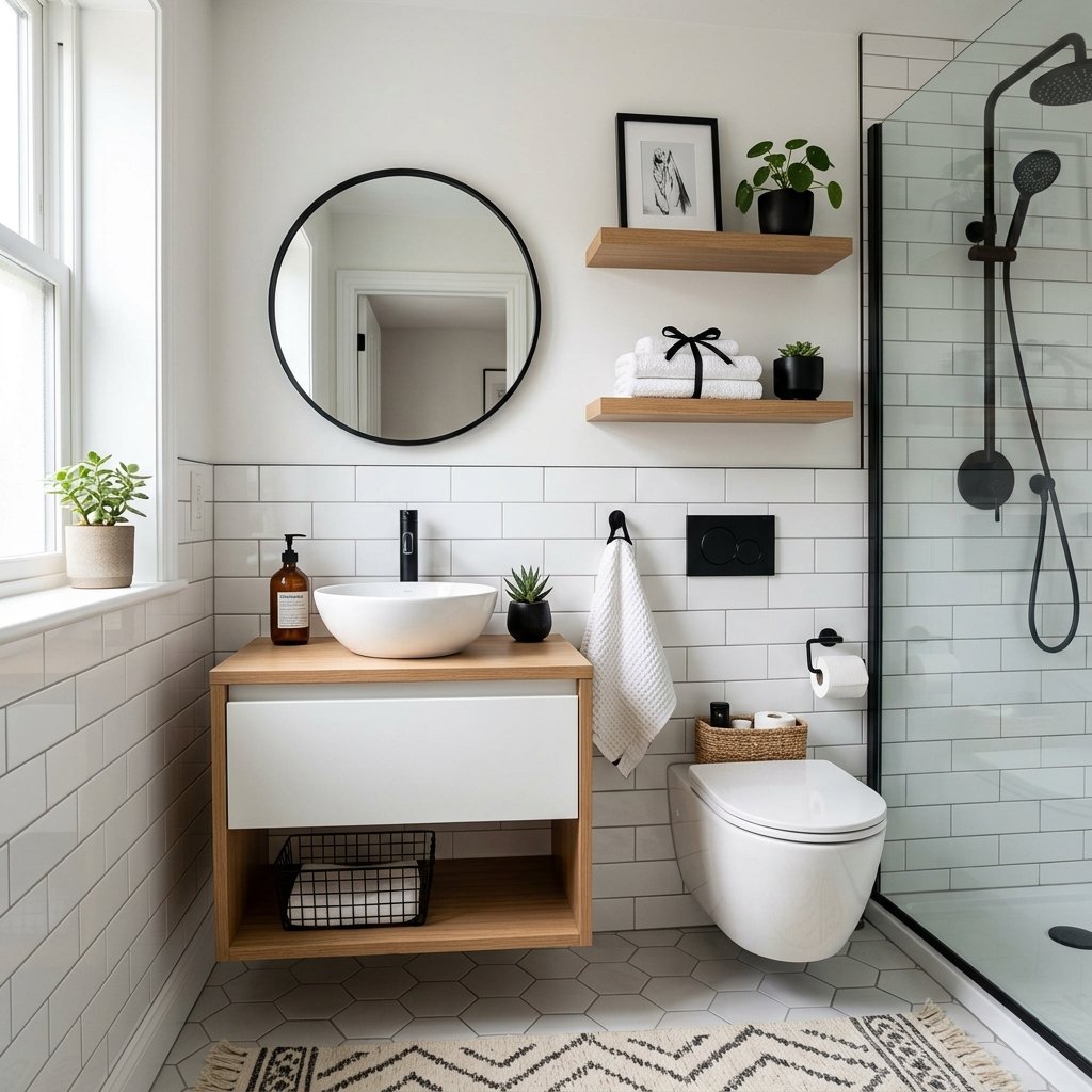 17 Tiny Bathroom Ideas That Make Small Spaces Look Seriously Expensive 8 Add Tiny Pops of Black