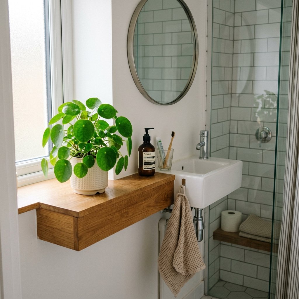 17 Tiny Bathroom Ideas That Make Small Spaces Look Seriously Expensive 14 Add a Compact Plant