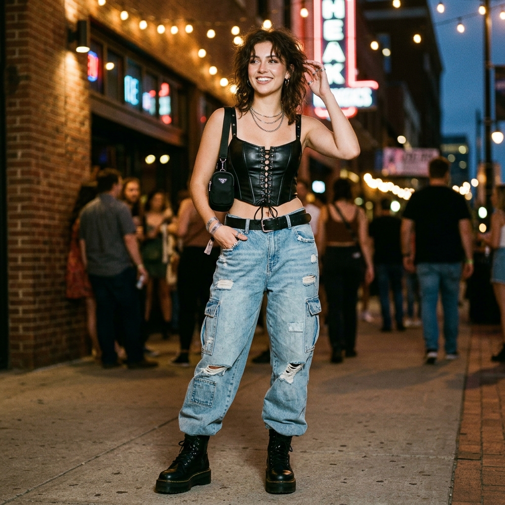 15 Concert Outfit Ideas That’ll Have You Looking Like the Main Character All Night 9 Baggy Jeans Corset Top