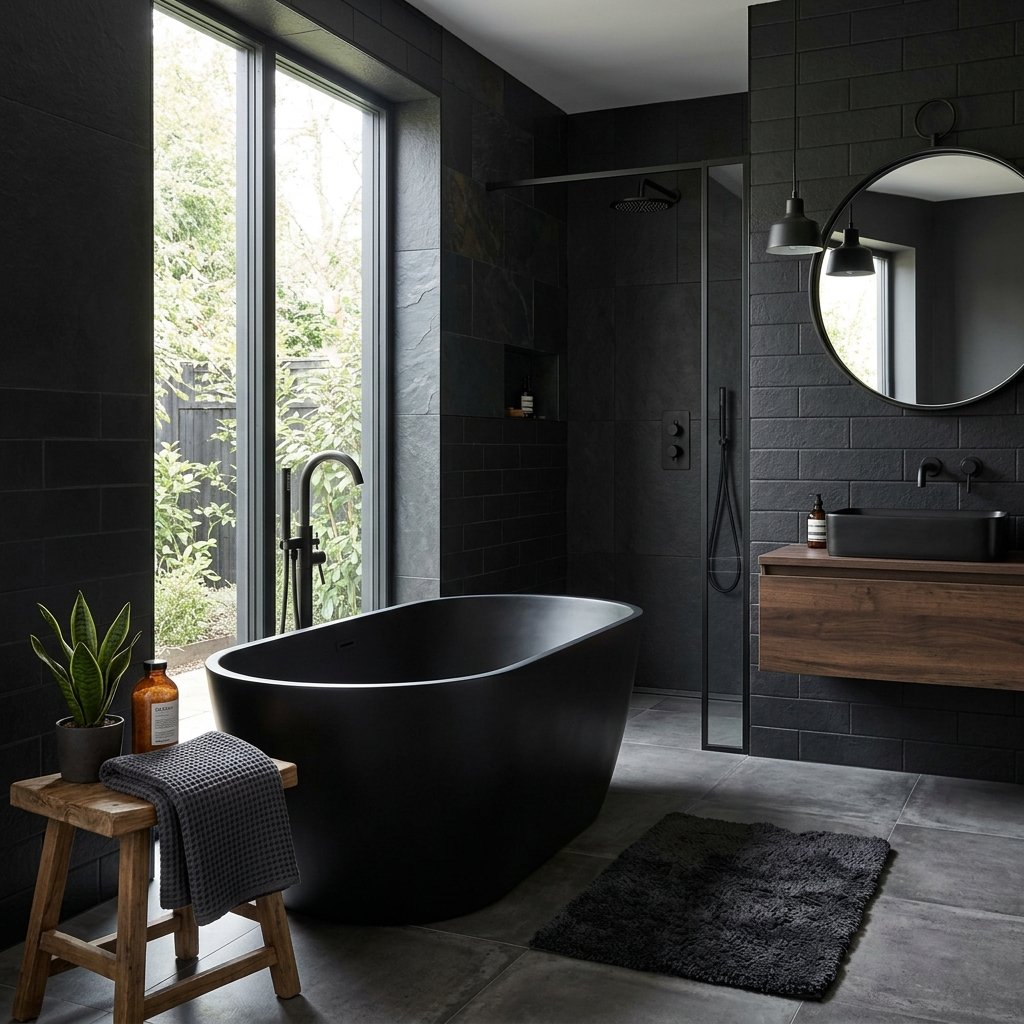 17 Black Bathroom Ideas That Look Expensive Without Trying Too Hard 13 Black Freestanding Bathtub
