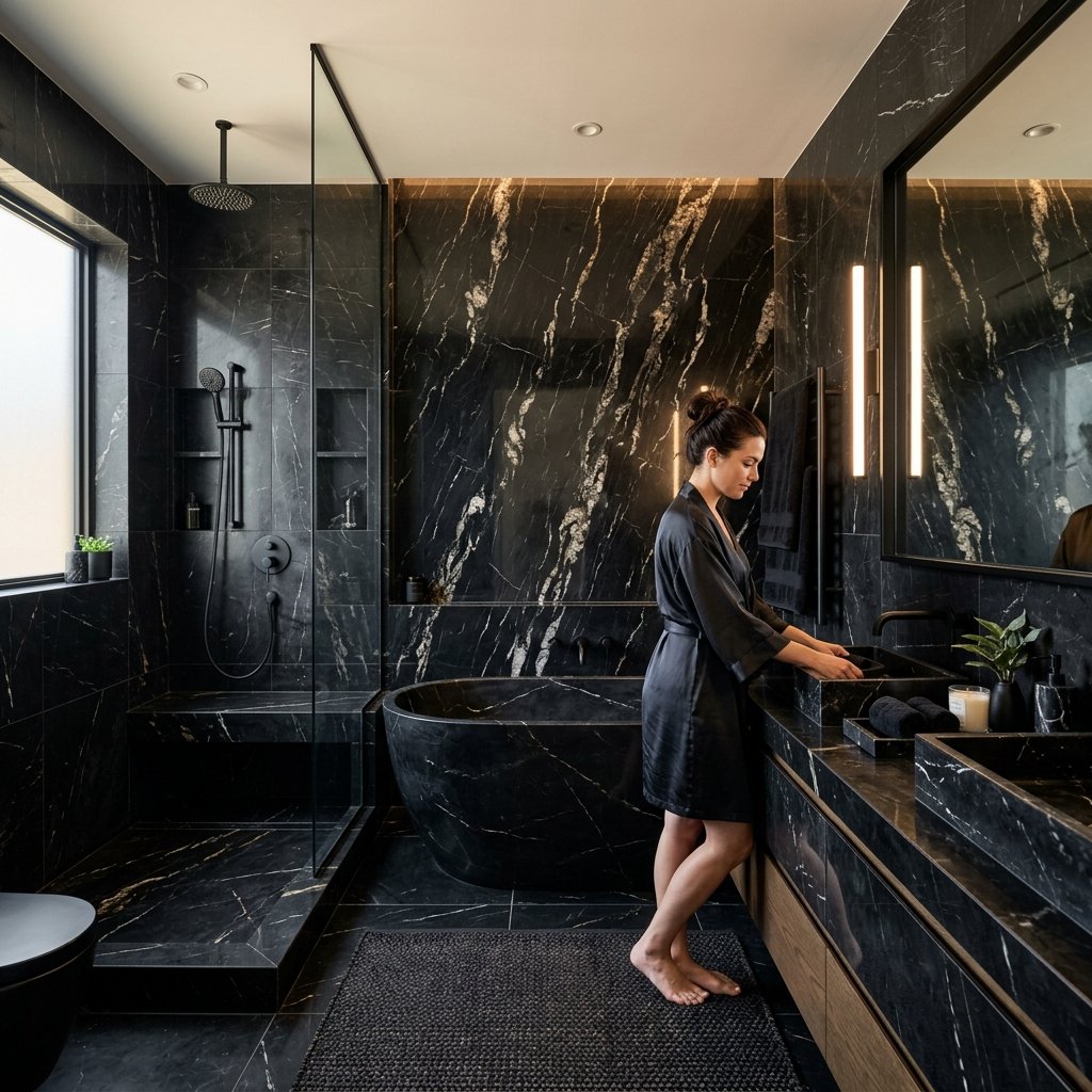 17 Black Bathroom Ideas That Look Expensive Without Trying Too Hard 4 Black Marble Everything
